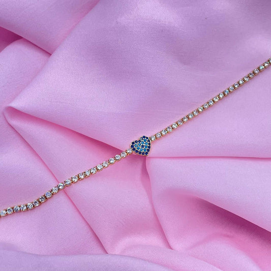 Mini Heart Evil Eye Tennis Bracelet