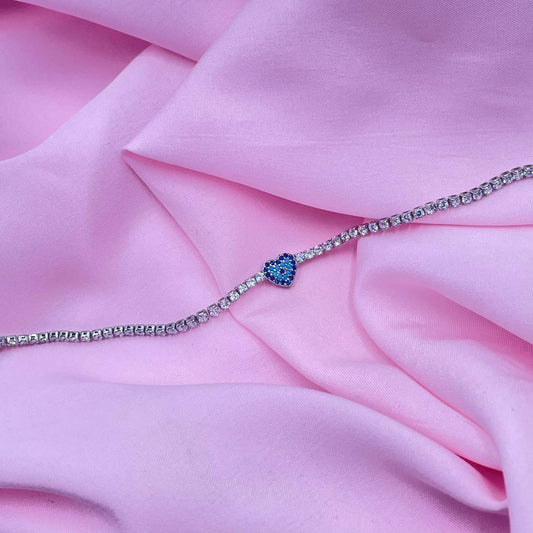 Silver Heart Evil Eye Tennis Bracelet