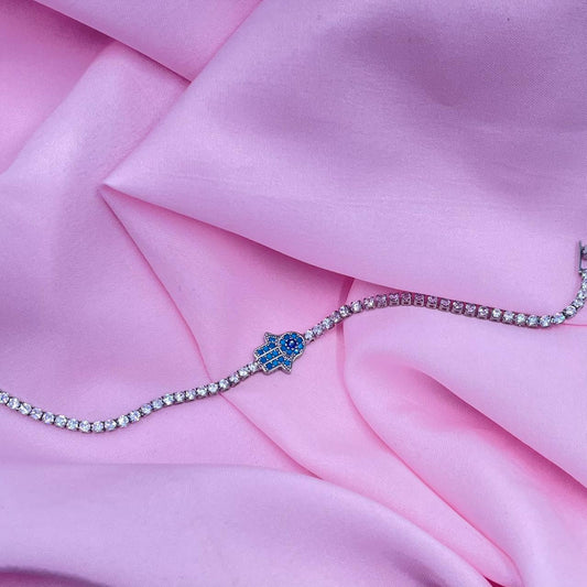 Silver Hamsa Evil Eye Tennis Bracelet