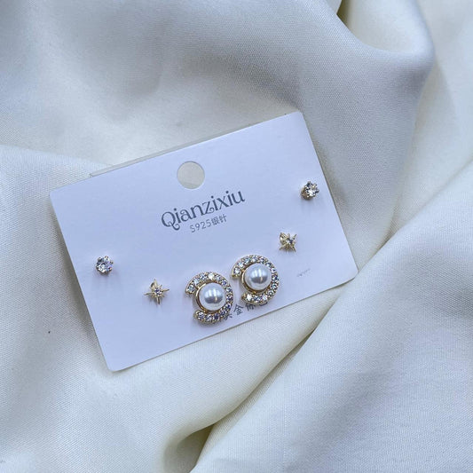 Pearl With Cz StoneCombo Earrings
