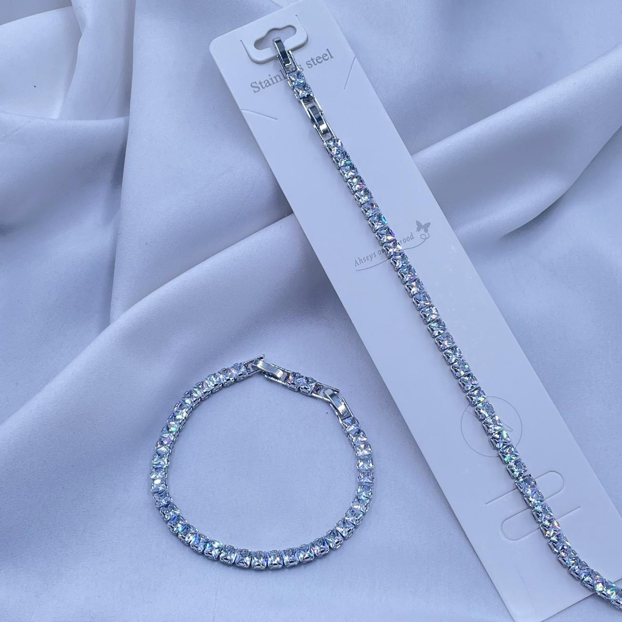 Square Shape  White Tennis Bracelet