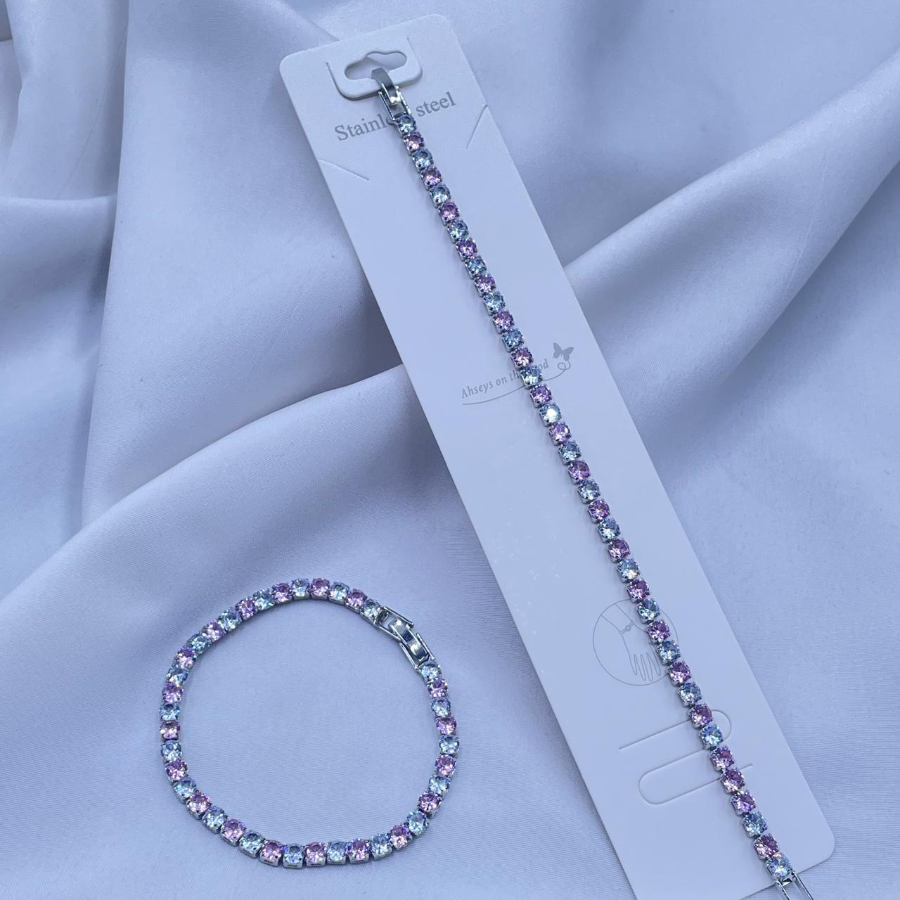 Pink With White Stones Tennis Bracelet