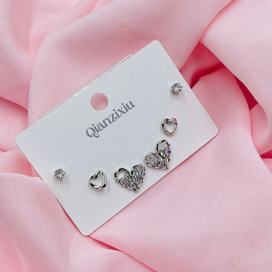 Silver Heart  Combo Earrings