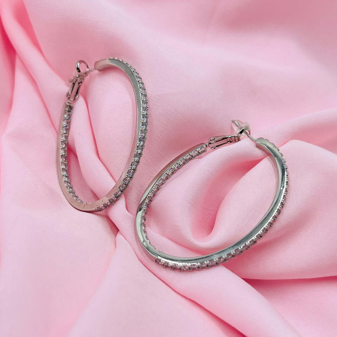 Silver Diamond Hoop Earrings