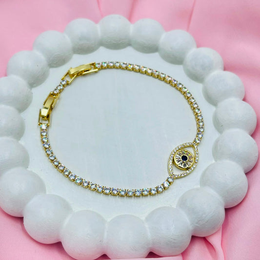 Golden Evil Eye Tennis Bracelet