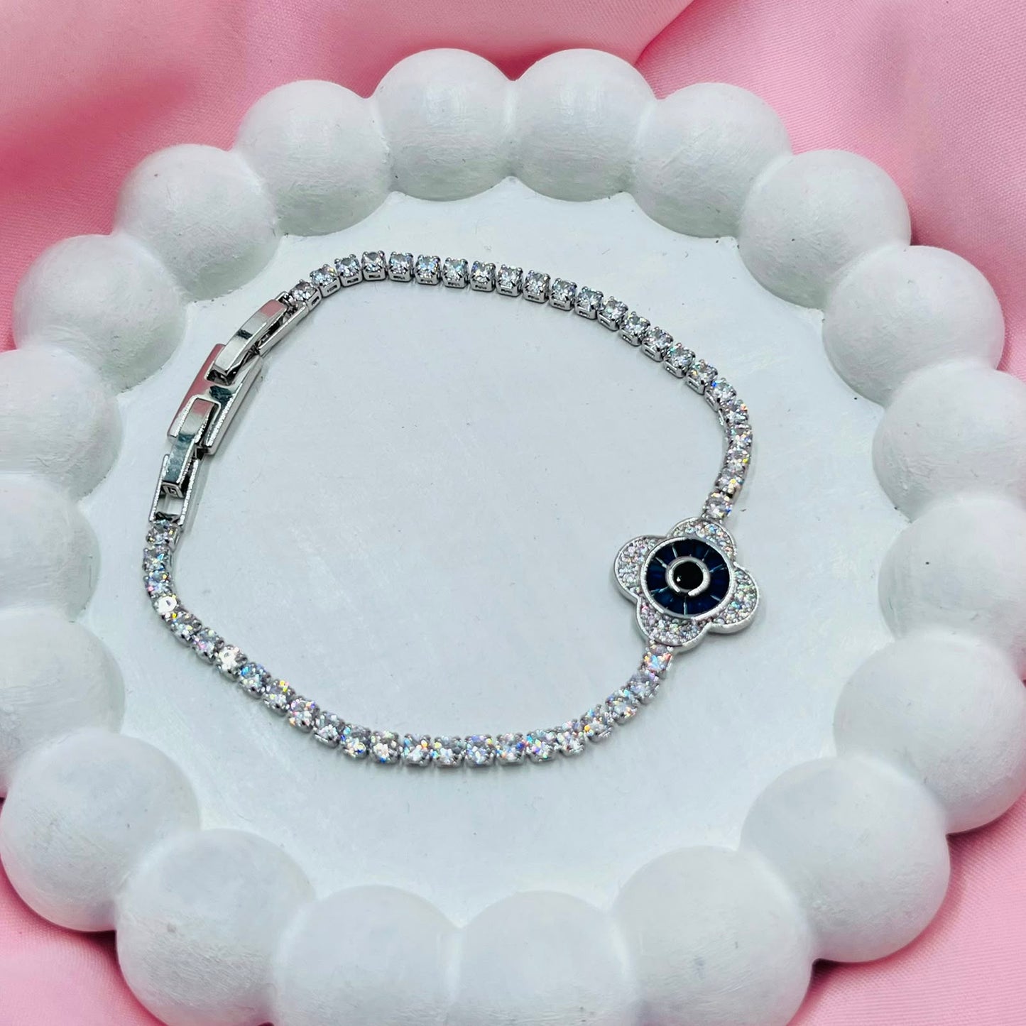 Silver Evil Eye  Tennis Bracelet