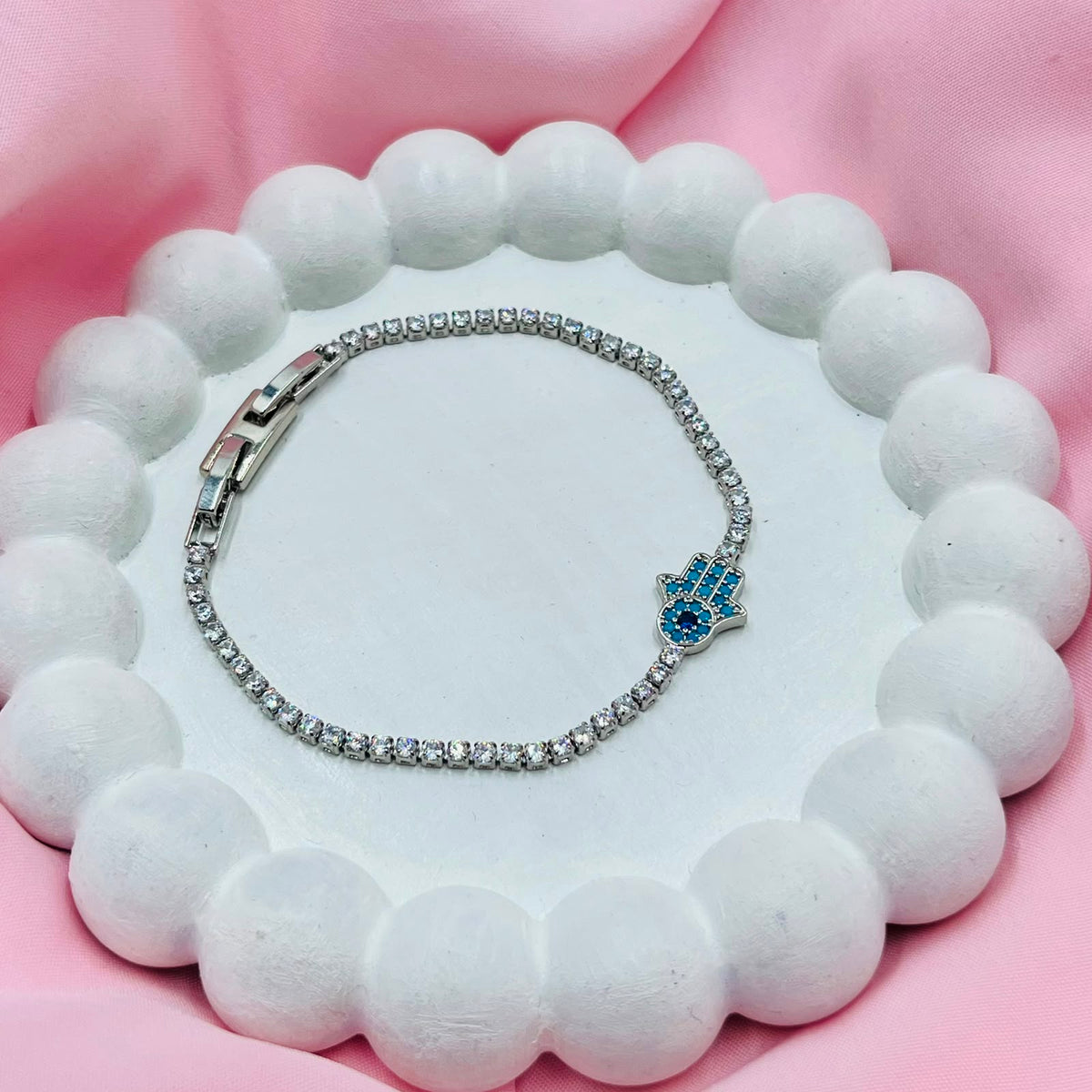 Silver Hamsa Evil Eye Tennis Bracelet