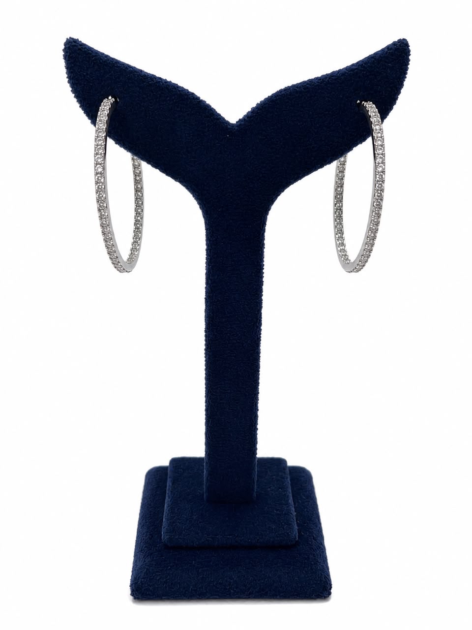 oval shape Silver Diamond Hoop Earrings
