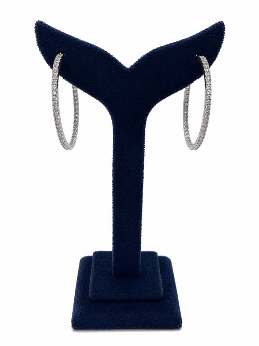 oval shape Silver Diamond Hoop Earrings