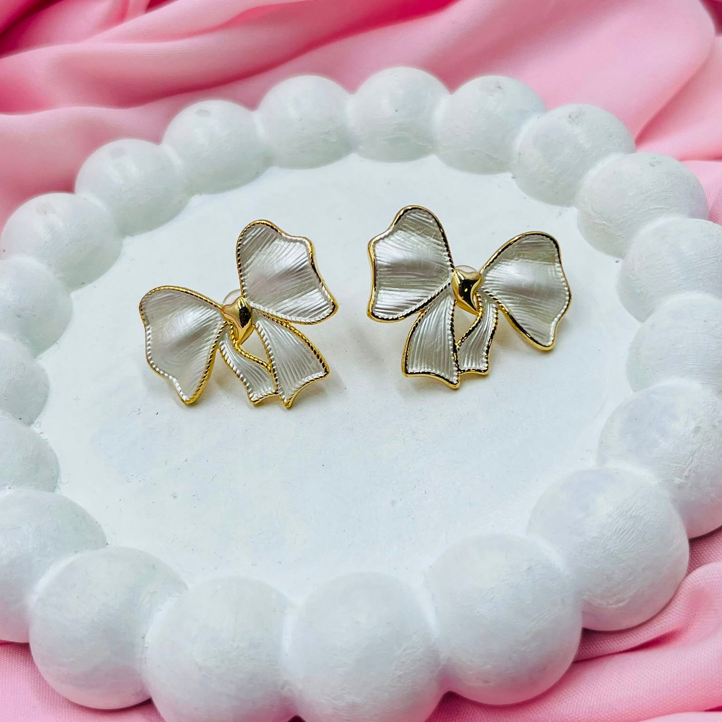 White Bow Earrings