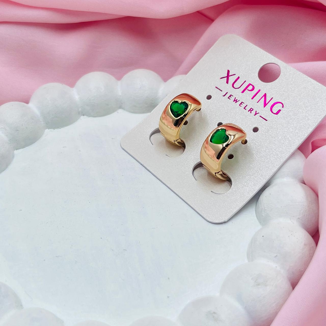 Emerald Heart Hoops Earrings- XUPING