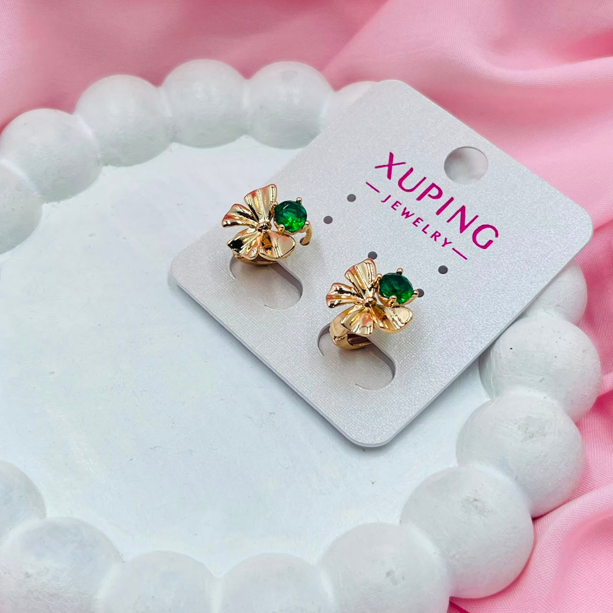 Green Solitaire Hoop Earrings- XUPING