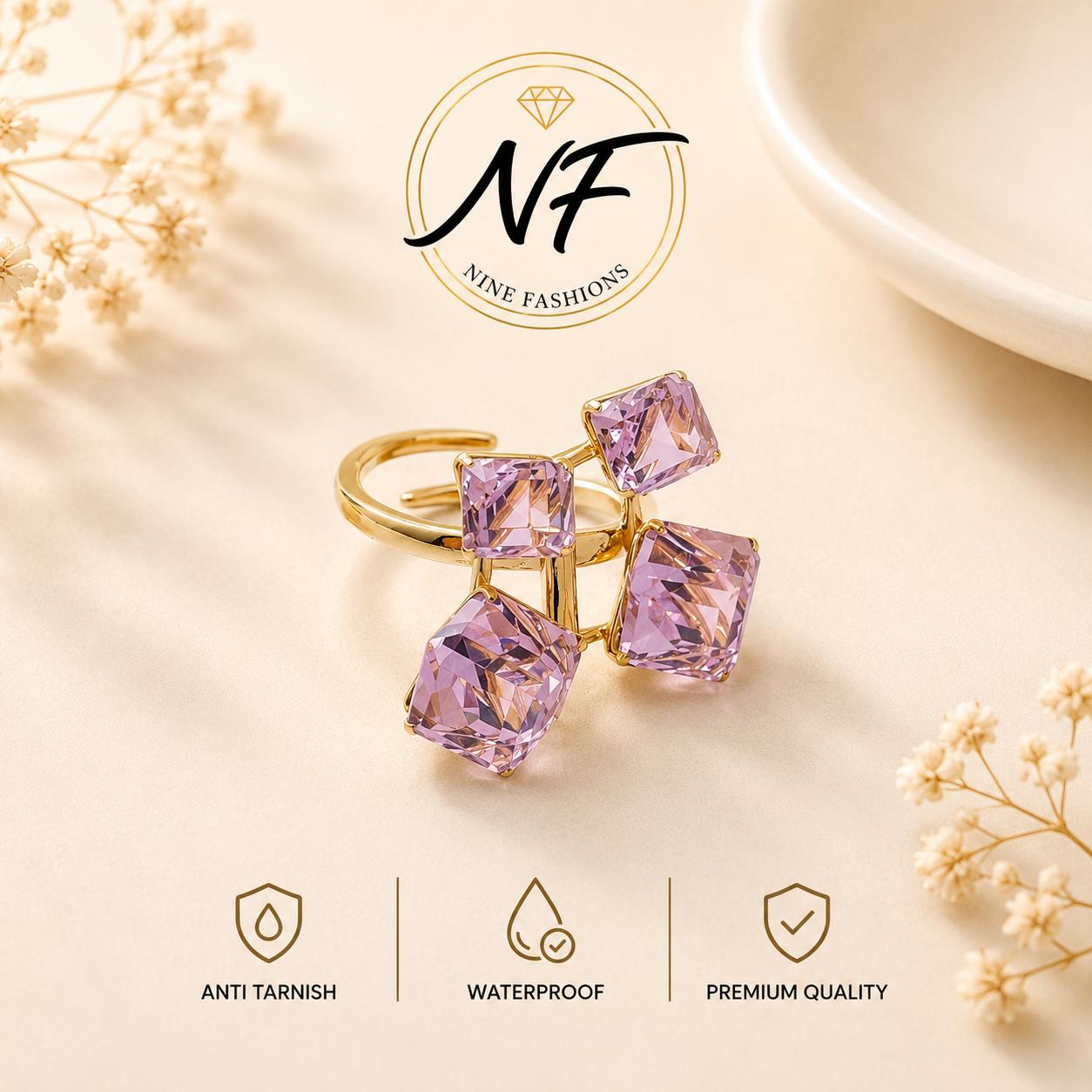 Pink Crystal Cubes Ring