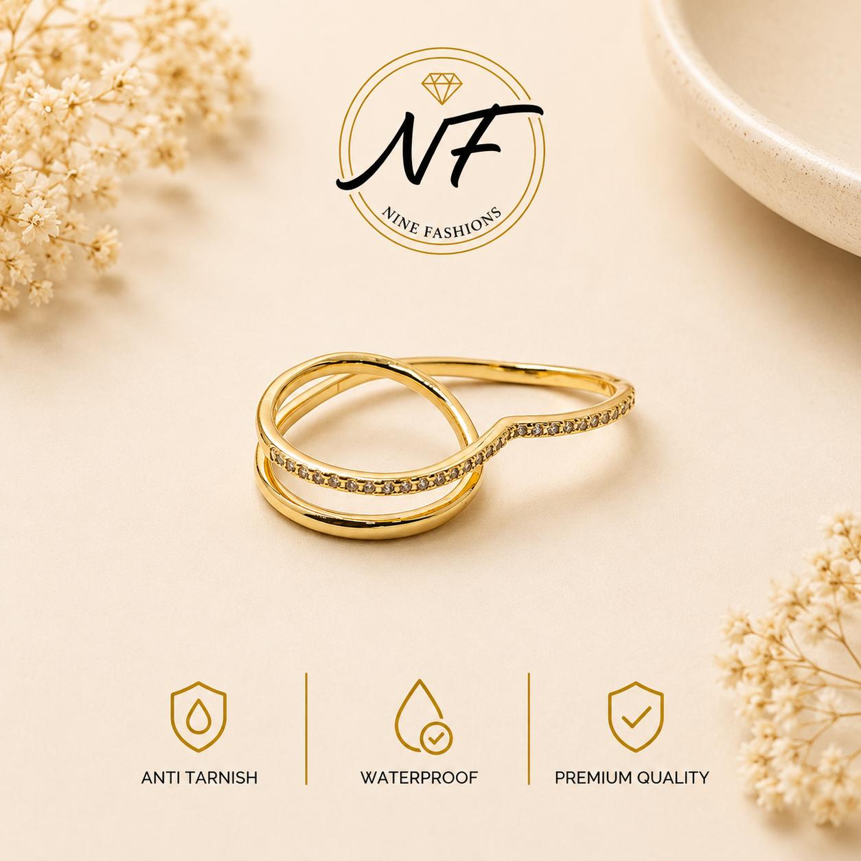 Golden Luxe Stud  2 Finger Ring