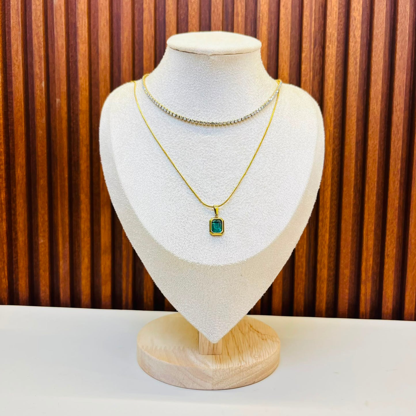 Square Green Gemstone Necklace