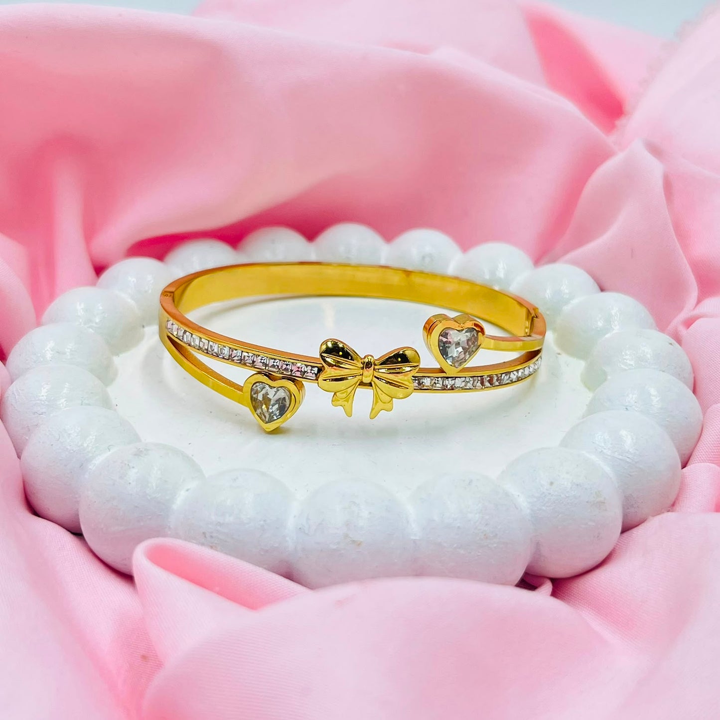Bow And Heart Charms  Bracelet