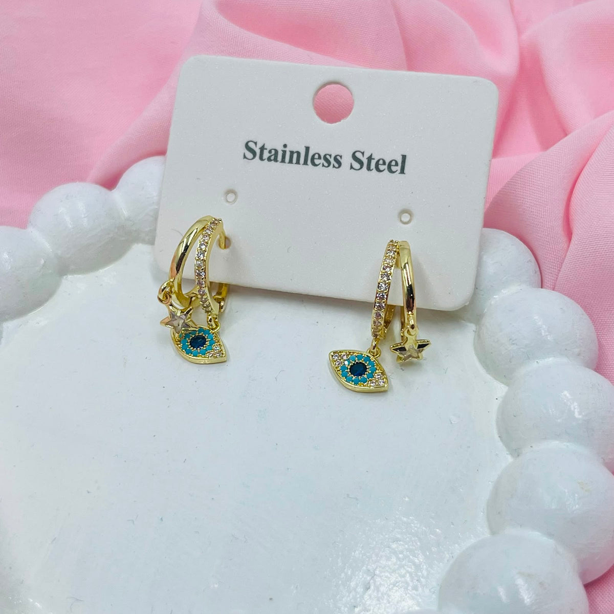 Golden Evil Eye Charms Earrings