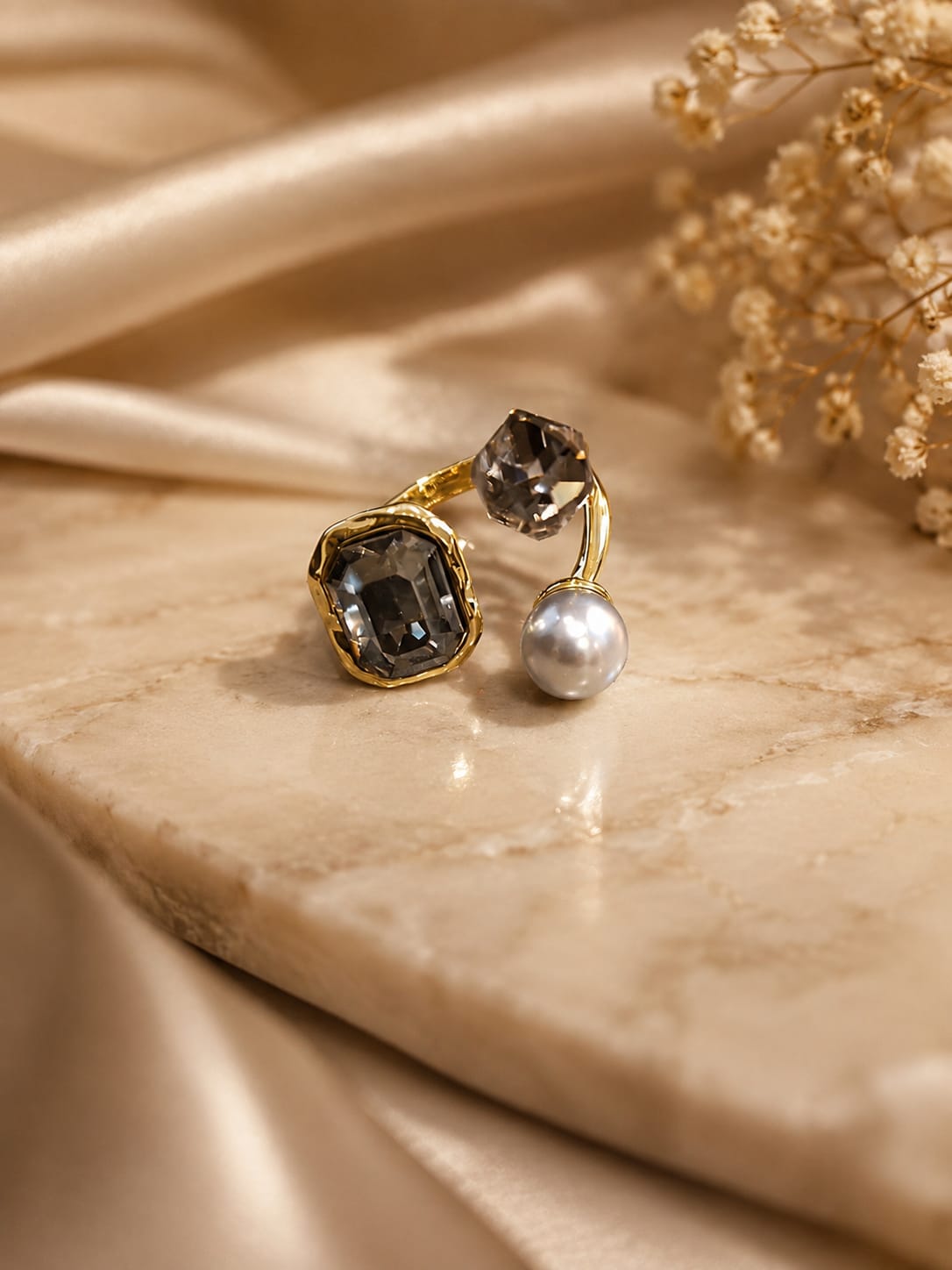 Pearl Gray Stone Ring