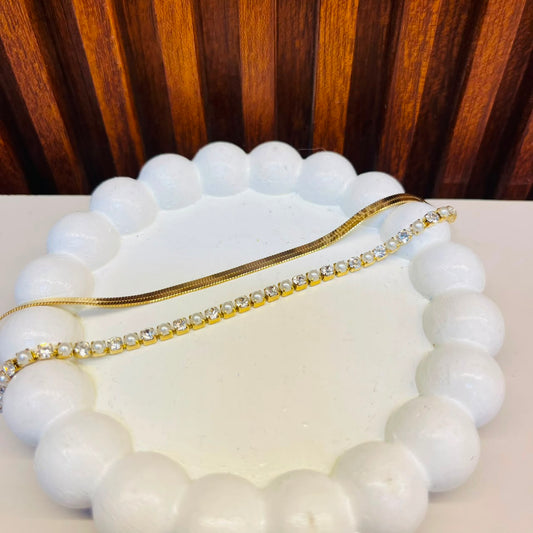 White Beaded With Stone  Bracelet