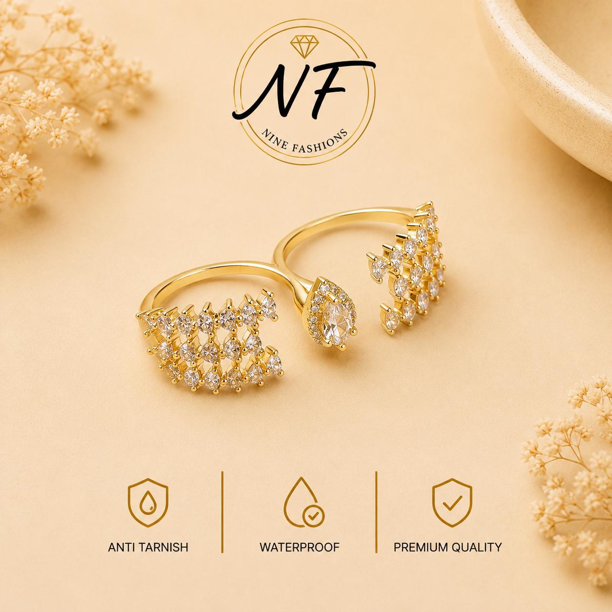 Golden Sparkle 2 Finger Ring