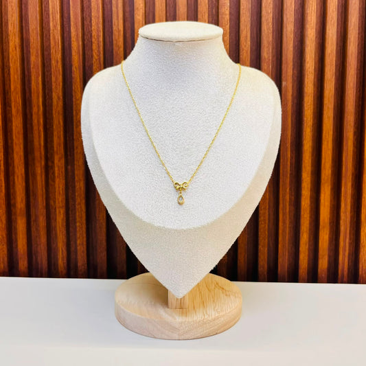 White Bow Charm  Necklace