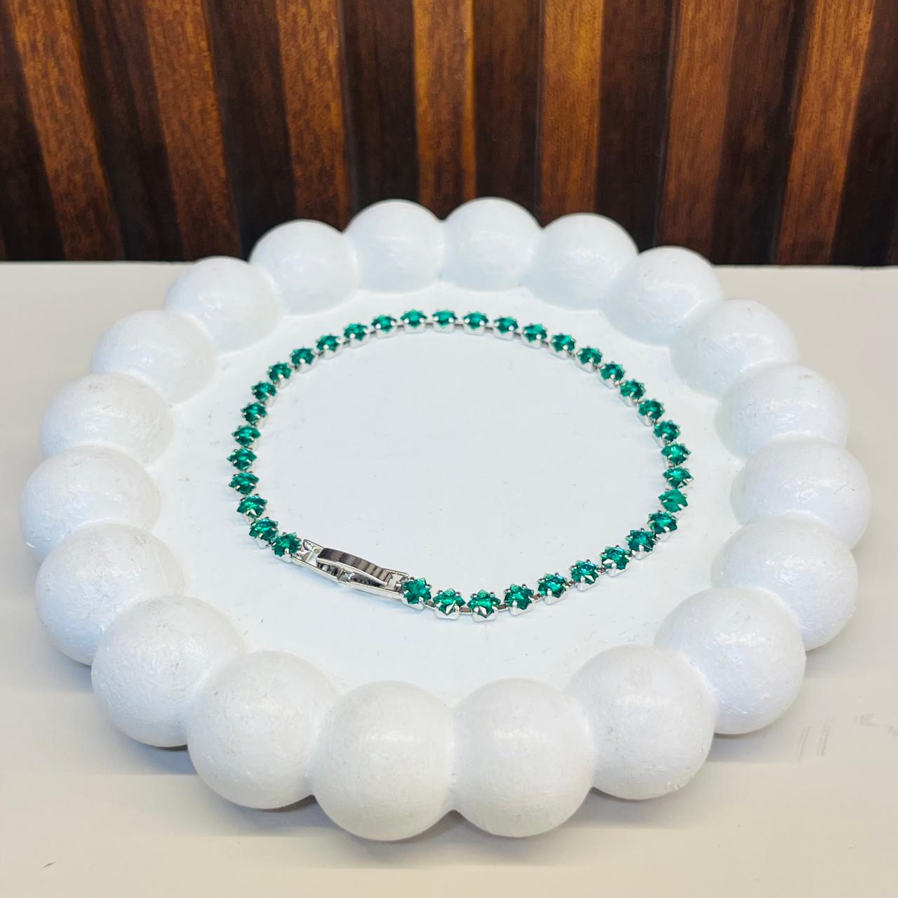 Small Green Silver Tennis Bracelet