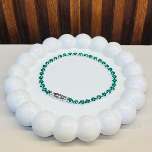 Small Green Silver Tennis Bracelet