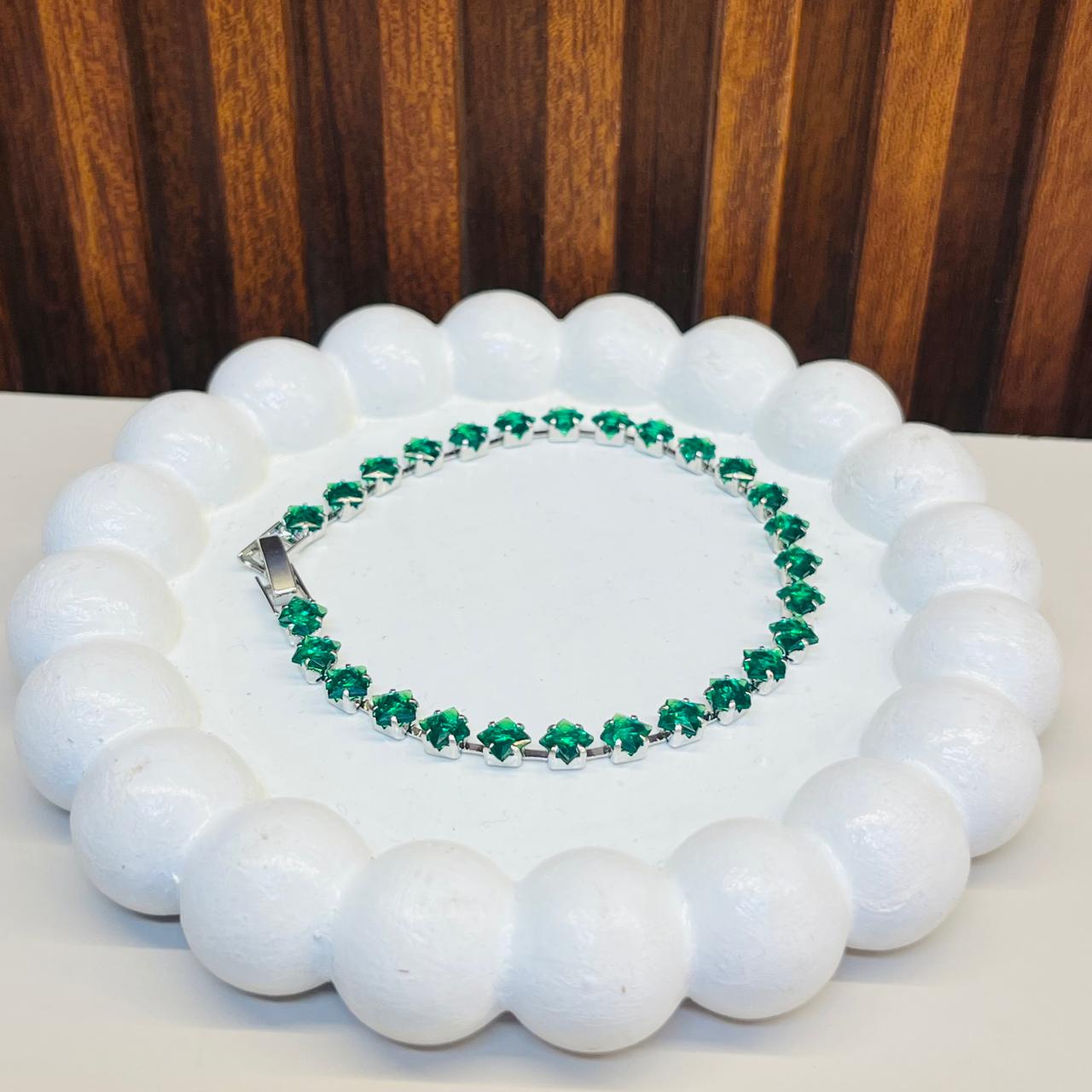 Green Silver Tennis Bracelet