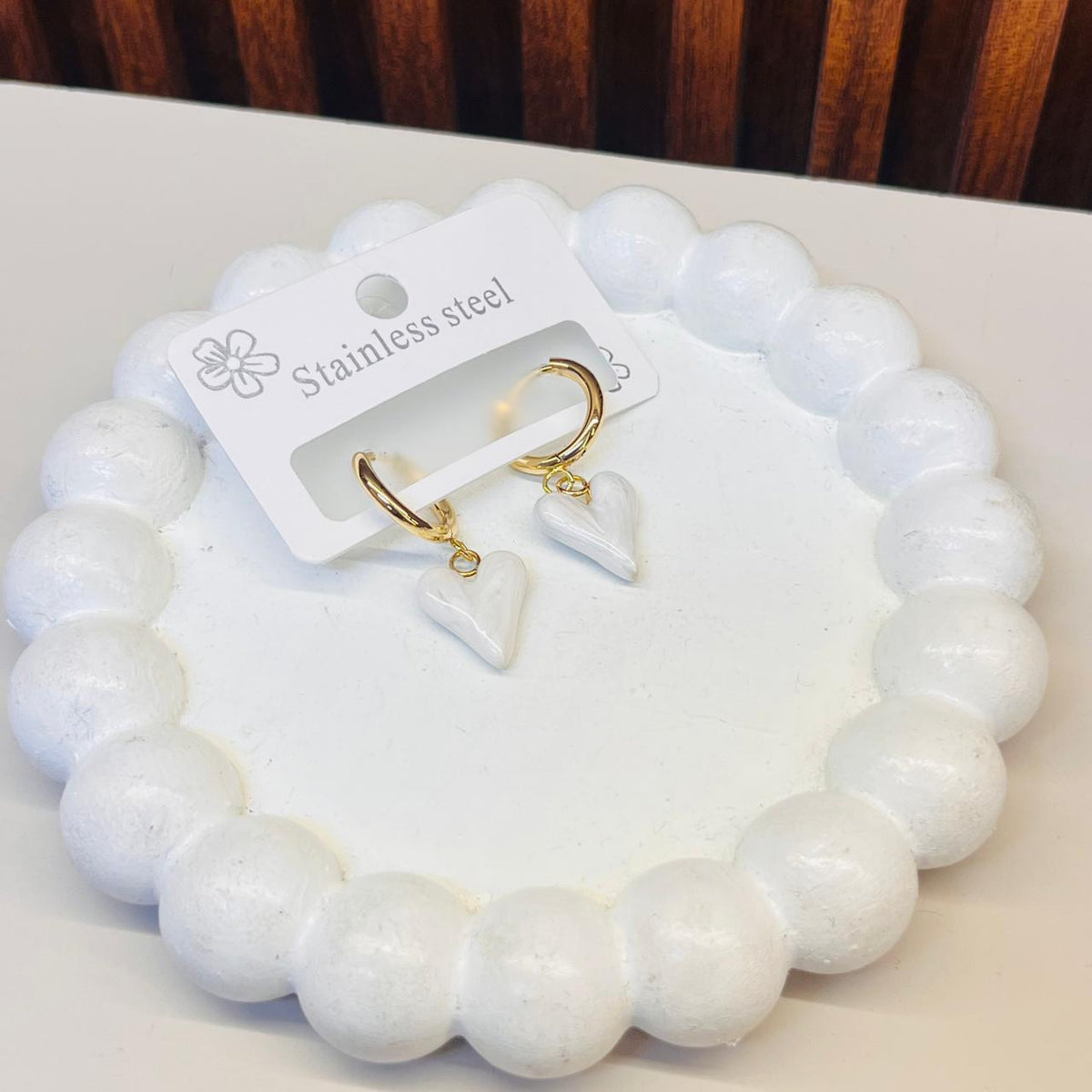 White Heart Earrings