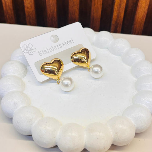 Heart With Pearl Earrings