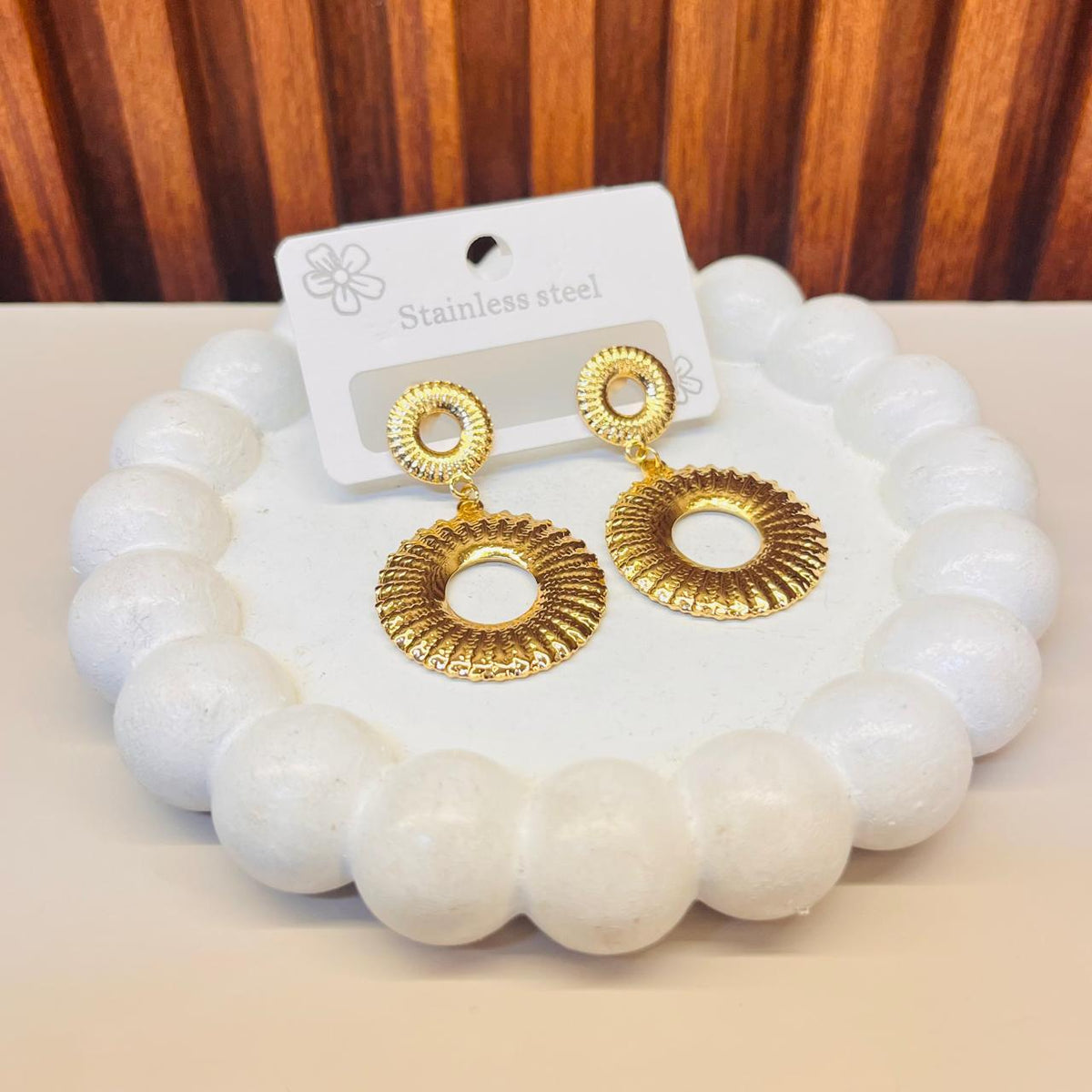 Gold  Circular Drop Earrings