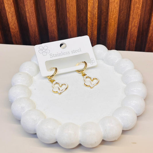 White Heart  Loop  Earrings