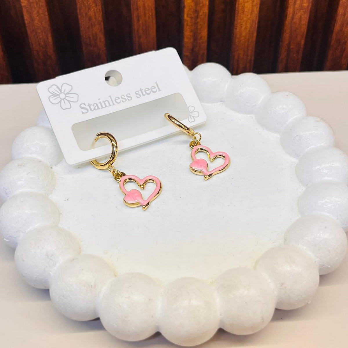 Gold Pink Heart  Earrings