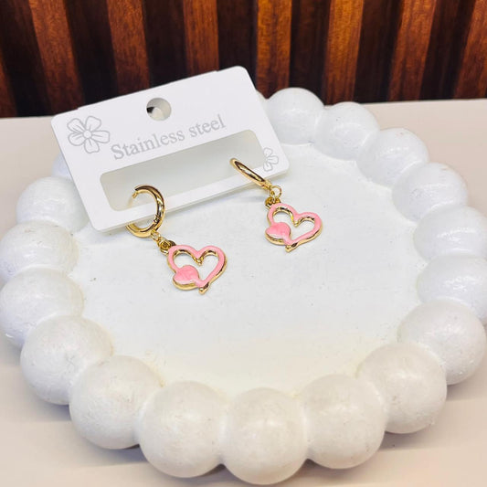 Gold Pink Heart  Earrings
