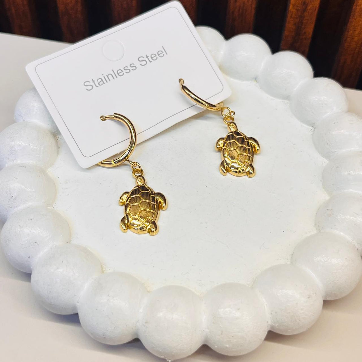 Gold Turtle Drop  Earrings