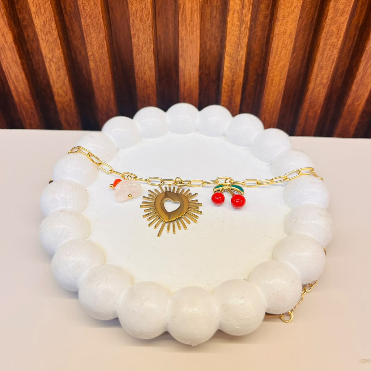 Heart Cherry Charm Bracelet