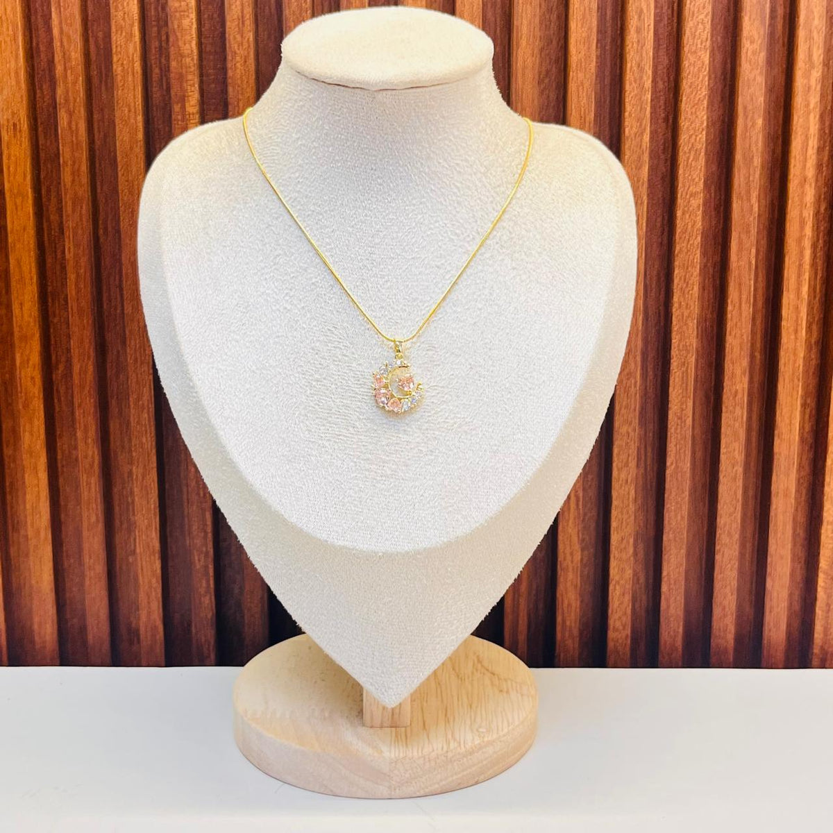 Pink Stone Moon Necklace