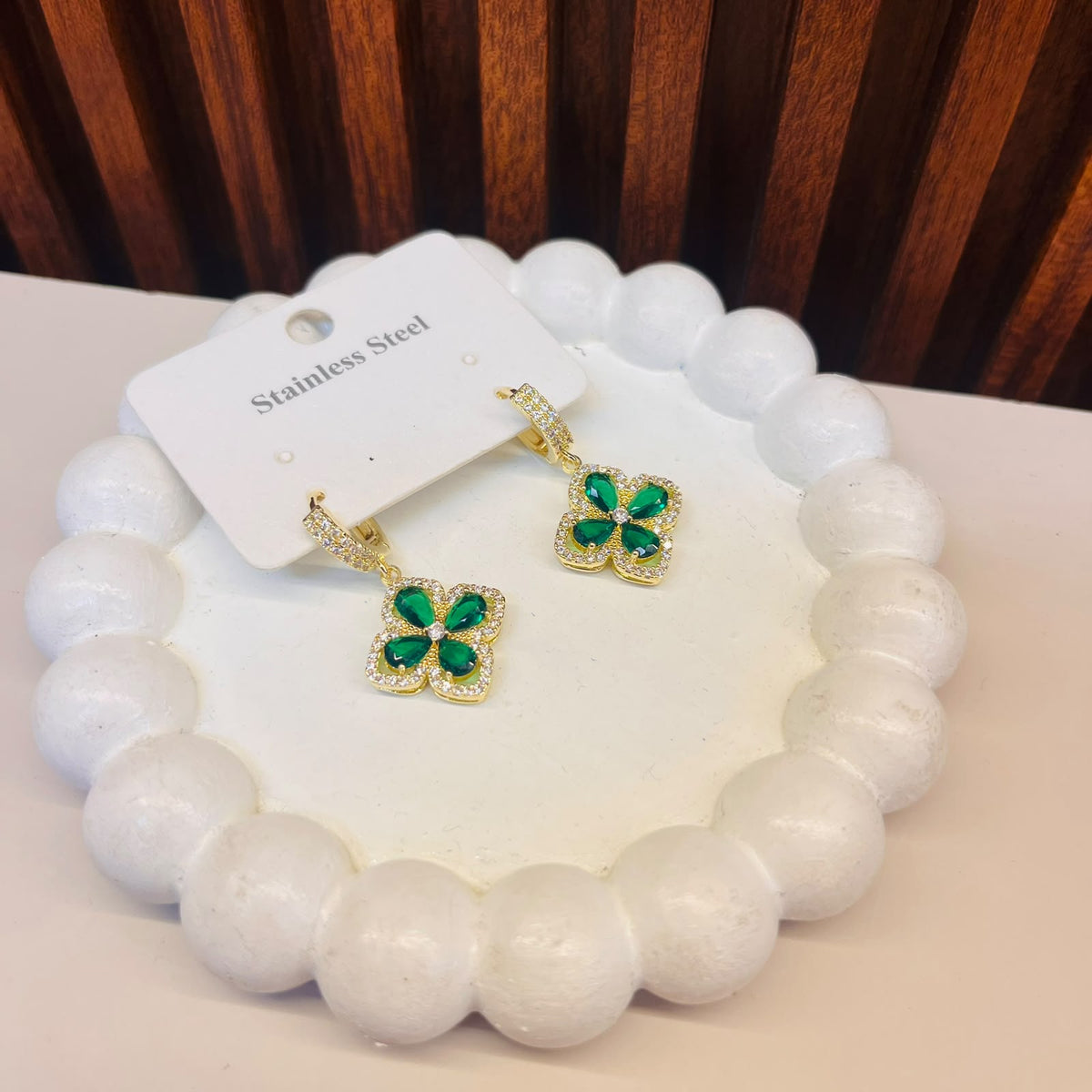 Green Gemstone Flower Earrings