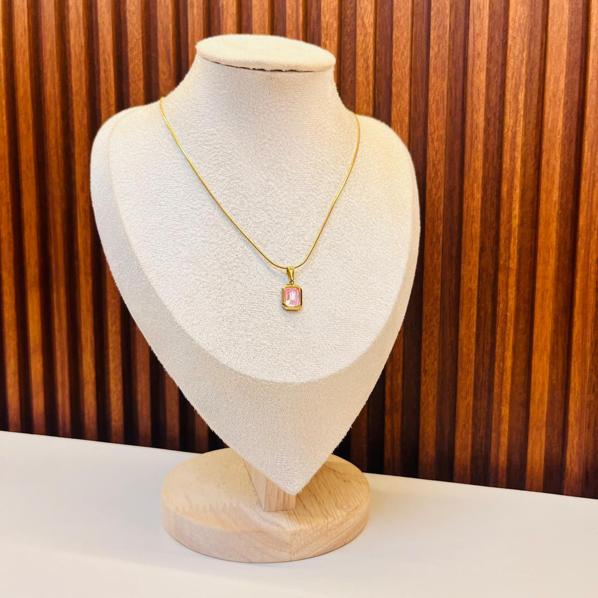 Rectangular Pink Gemstone Necklace