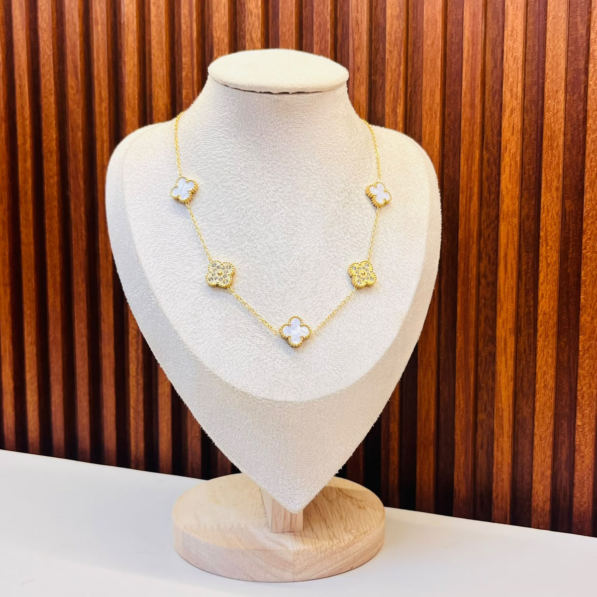 White Stone Clover Necklace