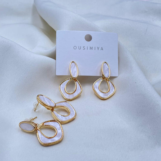 Gold and White Earrings