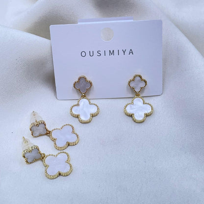 Gold And White Floral Earrings