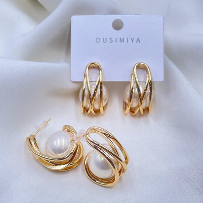 Gold Pearl Hoop Earrings