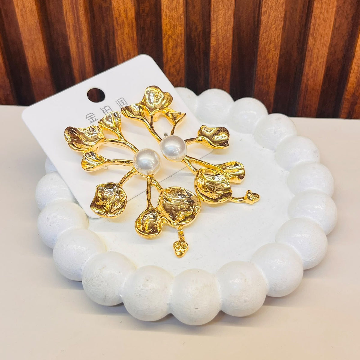 Gold Plated Studded Pearl Earrings
